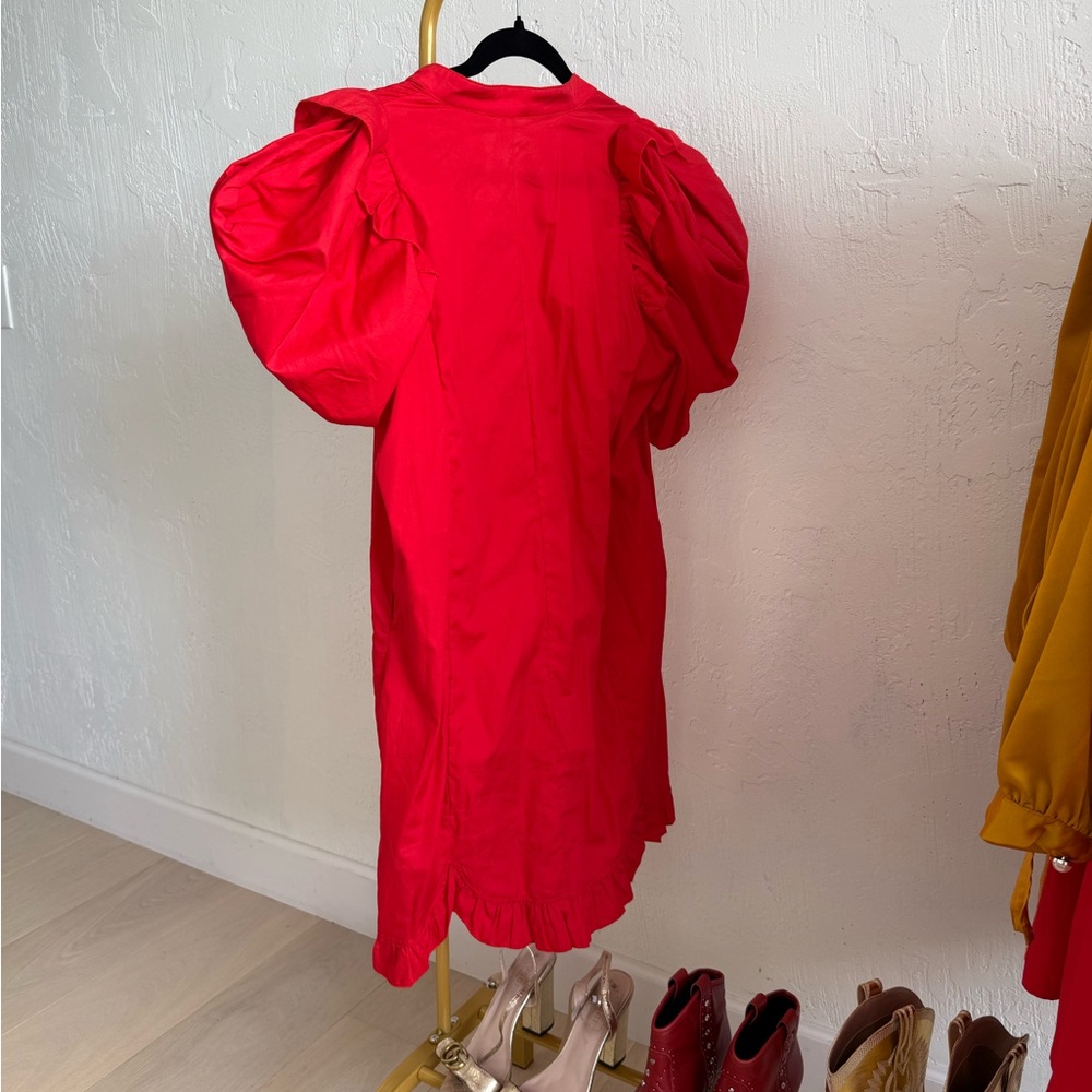 Red Dress with Ruffle Sleeves - Picture 2 of 3